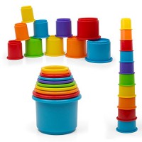 10 pc Rainbow Cup with Light and Sound for 10 Month+ Infant Baby Girl-- Assorted Color GOODWAY Baby Stacking Cups Early Educational Toddlers Toy Boy