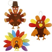 Fun Express Thanksgiving 12 Pieces Misc Home Decor Craft Kits Paper Turkey Craft Kit for Thanksgiving Craft Kits Home Decor Craft Kits