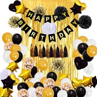 Black Gold White Balloon Birthday Party Decorations 84pcs Include 2pcs 3x8 Ft Foil Fringe Door Curtains Confetti Balloons With Metallic Fringes Educational Toys Planet