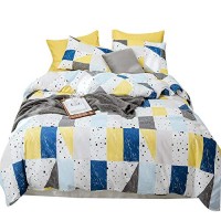 Highbuy 3 Pieces Plaid Duvet Cover Queen Soft Natural Cotton Bedding Sets For Boys Girls Abstract Comforter Full Yellow White Grids Geometric Educational Toys Planet