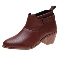 Dainzuy Suede Ankle Bootie Women Low Heel Side Zipper Pointed Toe Flock Slip on Western Short Boots