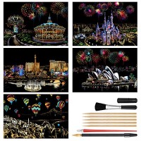 Castle - Amusement Park - Las Vegas - Sydney Opera House Sketch Night View DIY Scratchboard for Kids /& Adults 16 x 11.2 with 8 Tools Scratch Art Rainbow Painting Paper Engraving /& Craft Set